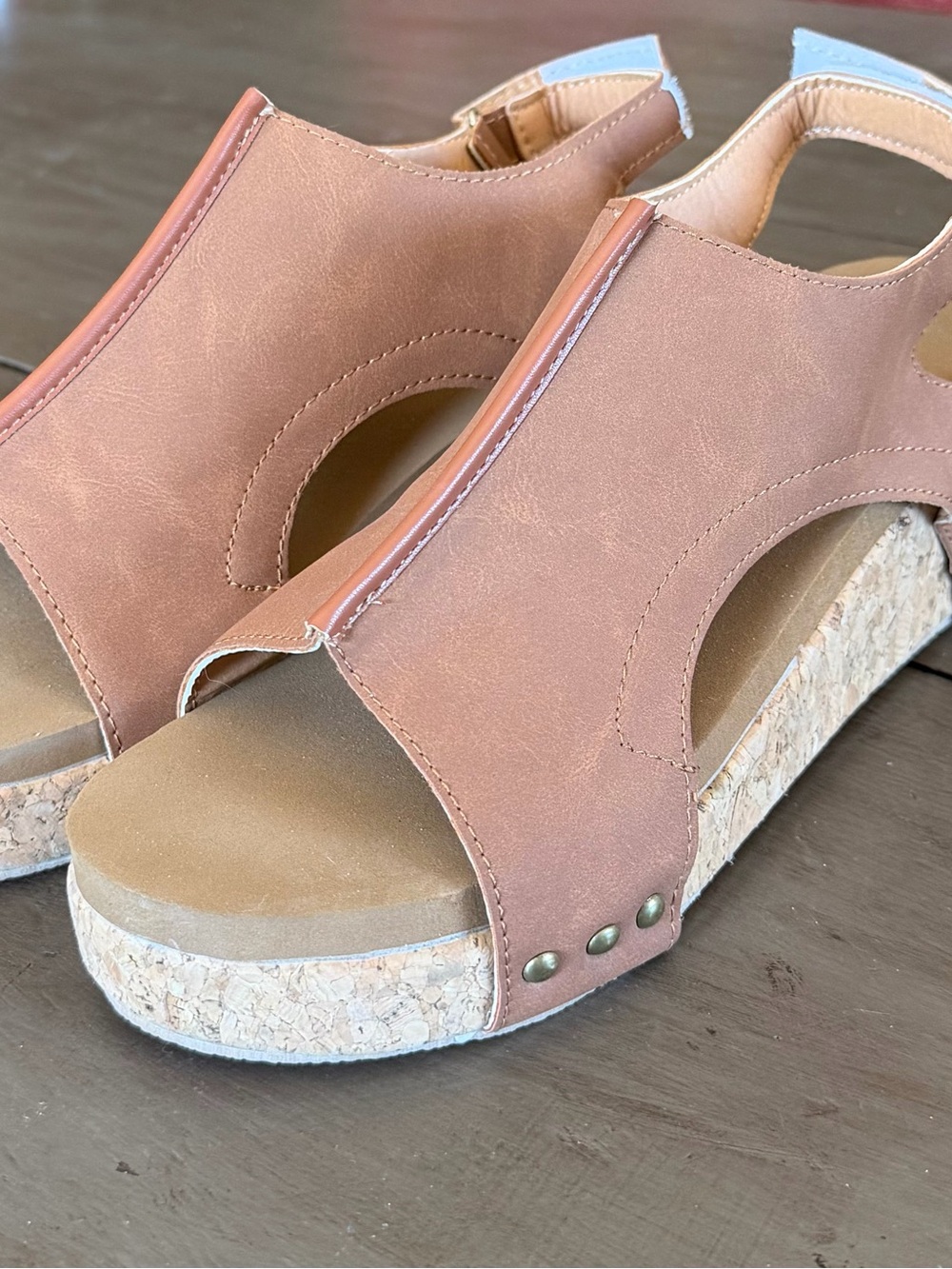 Women’s Tan Cork Wedge Slingback Sandals - Picture 2 of 7